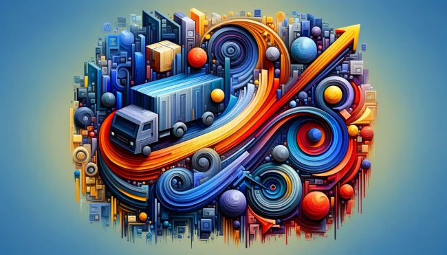 DALL·E 2023-12-15 10.06.05 – An abstract artistic interpretation of shipping policies for Merchant Center in Google Shopping ads, with no text. The image should creatively use abs
