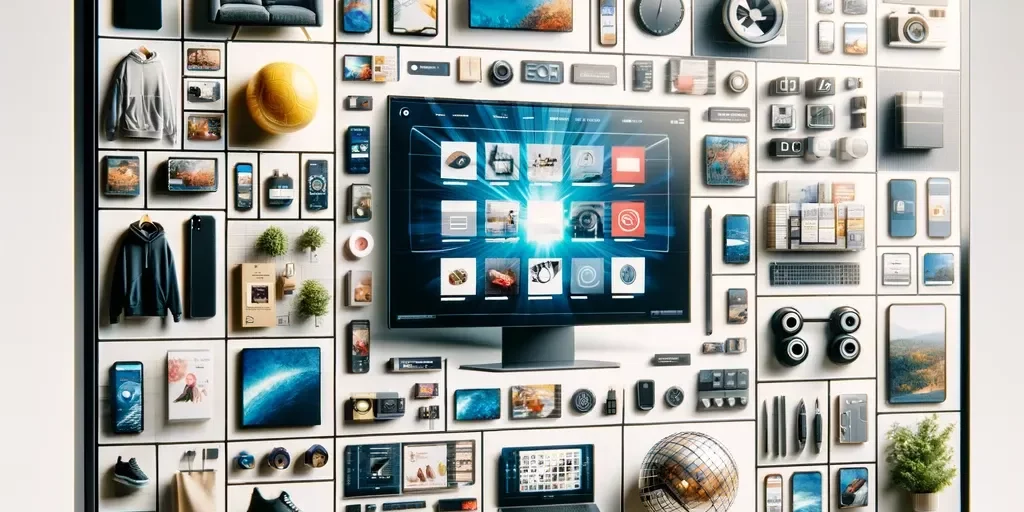 DALL·E 2024-01-17 15.06.49 – A visually appealing image of a digital shopping interface without any words or numbers. It features a clean, modern design with a series of product i