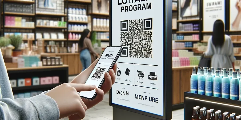 DALL·E 2024-03-07 14.10.30 – A photorealistic image showcasing a modern retail store with a digital signage display advertising a loyalty program. The store is filled with diverse