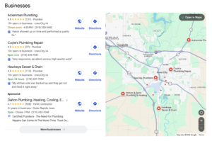 Google search results showing digital marketing Iowa City business listings