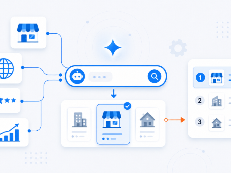 Diagram showing how ChatGPT pulls from business listings and reviews to decide which company to recommend